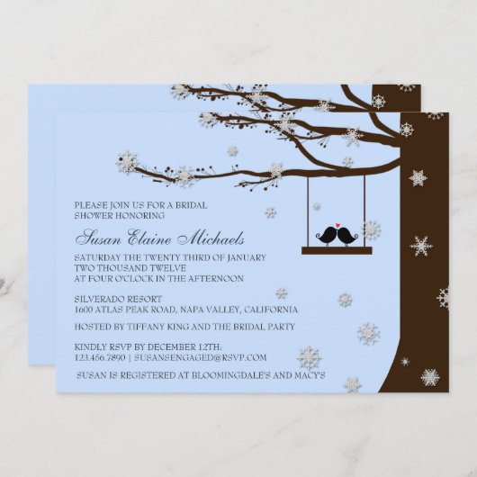 Invitation Fête de l'mariée de chênes-neige Inséparables (Devant / Derrière)