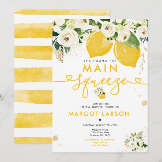 Invitation Fête de l'mariée de citron et de citron (Devant / Derrière)