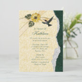 Invitation Fête de l'mariée de colibri jaune et Turquoise (Debout devant)