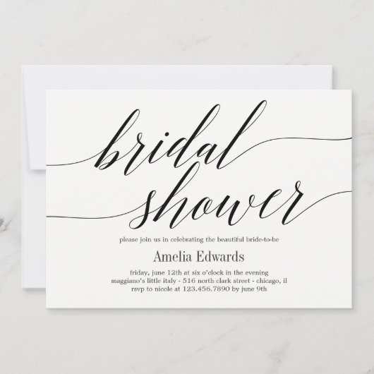 Invitation Fête de l'mariée DE COULEUR ÉDITABLE À Script Mode (Devant)