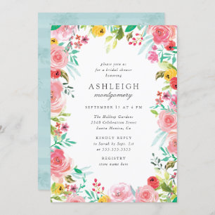 Invitation Fête de l'mariée de couronne florale de couleur d'