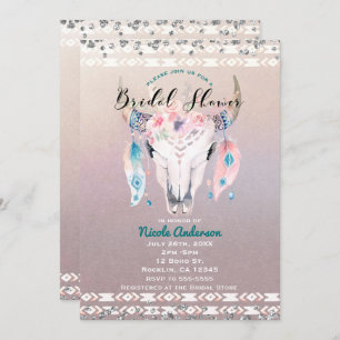 Invitation Fête de l'mariée de crâne floral de Glam Boho
