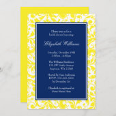 Invitation Fête de l'mariée de Damas de Navy Blue and Yellow  (Devant / Derrière)