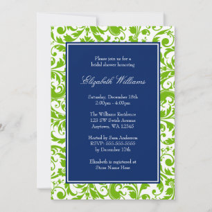 Invitation Fête de l'mariée de Damas des vents bleus et verts