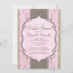 Invitation Fête de l'mariée de dentelle de lin rose Brown Bur