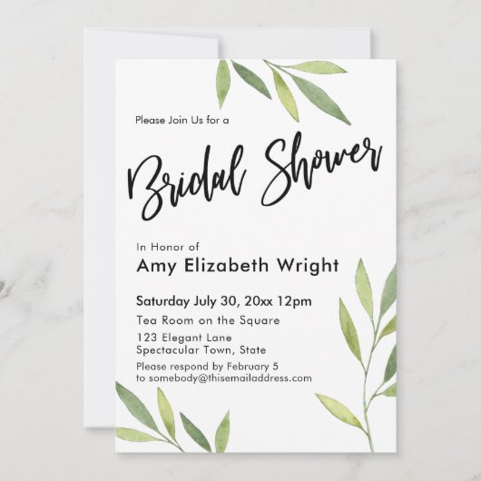 Invitation Fête de l'mariée de fusion de couleur d'eau verte (Devant)