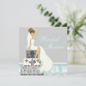 Invitation Fête de l'mariée de gâteau de brunette Damask Invi (Debout devant)