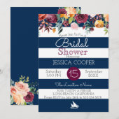 Invitation Fête de l'mariée de la bande marine florale (Devant / Derrière)