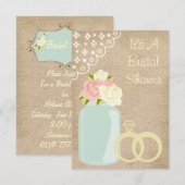 Invitation Fête de l'mariée de la dentelle de Burlap en Russi (Devant / Derrière)