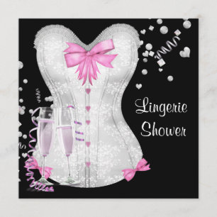 Invitation Fête de l'mariée de la lingerie noire rose