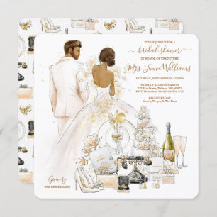 Invitation Fête de l'mariée de la mariée de la peau noire Bru