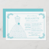 Invitation Fête de l'mariée de la robe Mariage bleue moderne (Devant / Derrière)