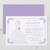 Invitation Fête de l'mariée de la robe Mariage moderne Lavend (Devant / Derrière)