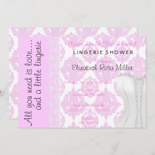 Invitation Fête de l'mariée de lingerie en dentelle blanche (Devant / Derrière)