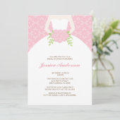 Invitation Fête de l'mariée de motif de Damas rose (Debout devant)