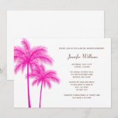 Invitation Fête de l'mariée de palmiers roses de Fuchsia (Devant / Derrière)