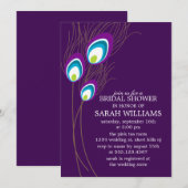 Invitation Fête de l'mariée de plumes de paon pourpre (Devant / Derrière)