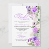 Invitation Fête de l'mariée de printemps florale pourpre (Devant)