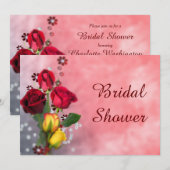 Invitation Fête de l'mariée de roses rouges et jaunes chic (Devant / Derrière)