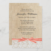 Invitation Fête de l'mariée de ruban de corail à dentelle de  (Devant / Derrière)