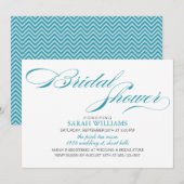 Invitation Fête de l'mariée de script élégant Aqua (Devant / Derrière)