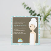 Invitation Fête de l'mariée de Spa de modèle de Damas bleu (Debout devant)