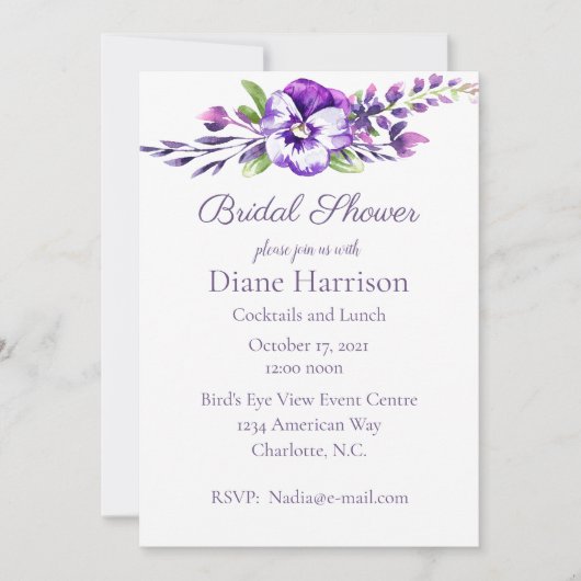 Invitation Fête de l'mariée de traitement de l'aquarelle (Devant)