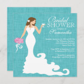Invitation Fête de l'mariée de vin Turquoise Blue Bride (Devant / Derrière)