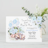 Invitation Fête de l'mariée de voyage élégante Blue Gold Flor (Debout devant)