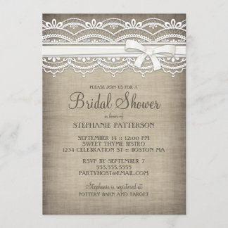 Invitation Fête de l'mariée d'élégance rustique Vintage Lace