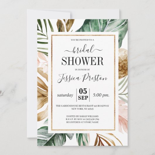 Invitation Fête de l'mariée des Feuilles de l'Aquarelle Tropi (Devant)