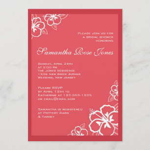 Invitation Fête de l'mariée des fleurs d'Hibiscus blanc et pe