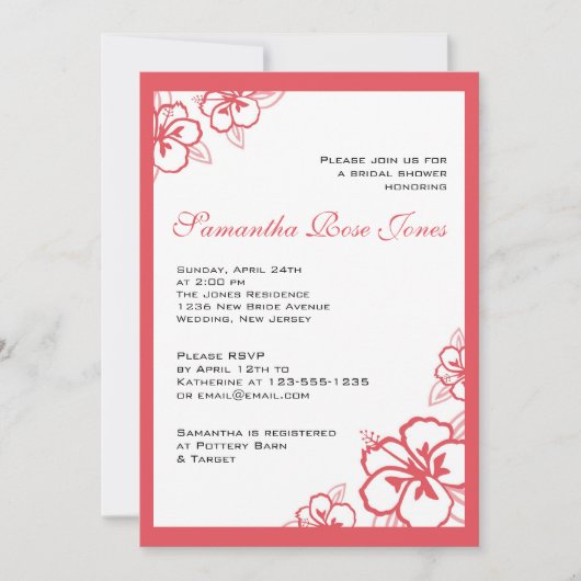 Invitation Fête de l'mariée des fleurs d'Hibiscus Persimmon e (Devant)