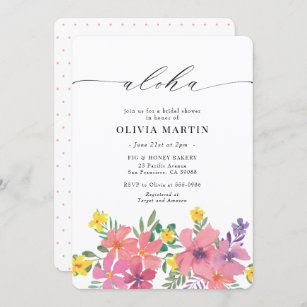 Invitation Fête de l'mariée des fleurs roses tropicales d'Alo