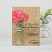 Invitation Fête de l'mariée des oeillets roses de Mason Jar (Debout devant)