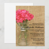 Invitation Fête de l'mariée des oeillets roses de Mason Jar (Devant / Derrière)