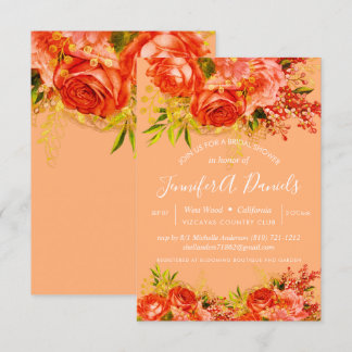 Invitation Fête de l'mariée des Roses de l'orange Peach Gold