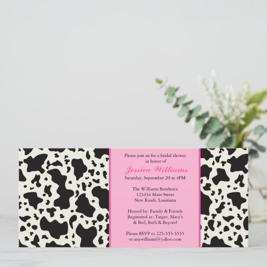 Invitation Fête de l'mariée d'impression de vache rose (Debout devant)