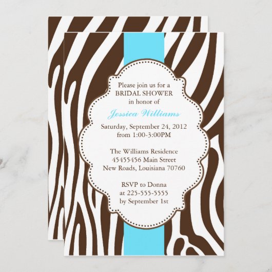 Invitation Fête de l'mariée d'impression Zebra (Devant / Derrière)