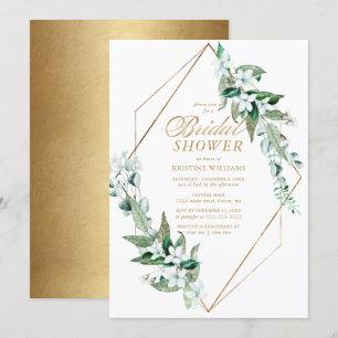 Invitation Fête de l'mariée d'or blanc et blanc chic pour la