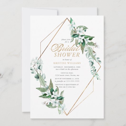 Invitation Fête de l'mariée d'or de la flore blanche moderne (Devant)