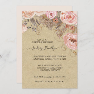 Invitation Fête de l'mariée d'or du Rose Kraft Floral Boho Pe