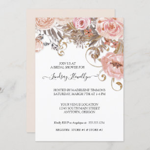 Invitation Fête de l'mariée d'or Rose Floral Boho Peach séché