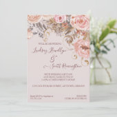 Invitation Fête de l'mariée d'or Rose floral séché Boho Blush (Debout devant)
