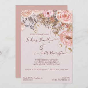 Invitation Fête de l'mariée d'or Rose floral séché Boho Blush