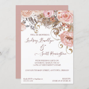 Invitation Fête de l'mariée d'or Rose floral séché Boho Blush