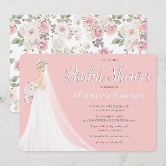 Invitation Fête de l'mariée du Mariage de la mariée de Blonde (Devant / Derrière)