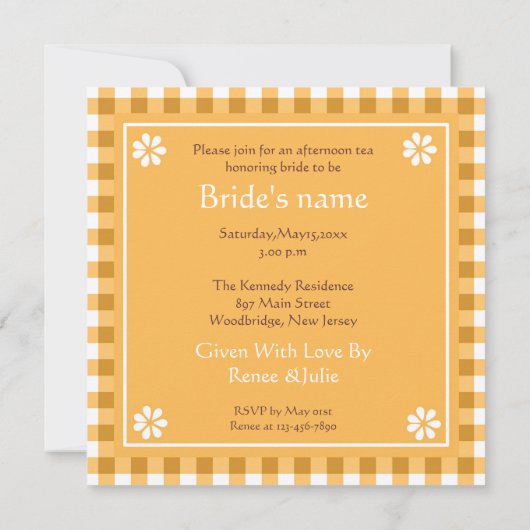 Invitation Fête de l'mariée du Tea Party (Dos)