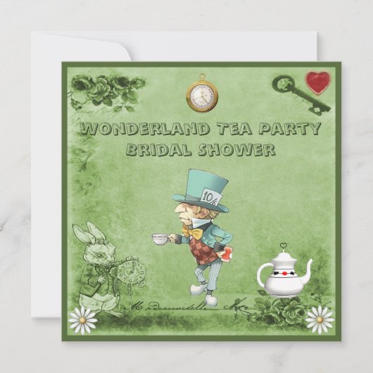 Invitation Fête de l'mariée du Tea Party de Mad Hatter Wonder (Devant)