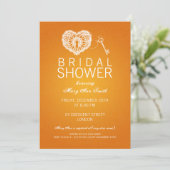 Invitation Fête de l'mariée Élégante Clé De Mon Coeur Orange (Debout devant)